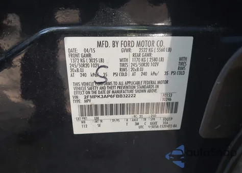 2015 Ford Edge Sport z USA, uszkodzony, nr VIN 2FMPK3AP6FBB32222